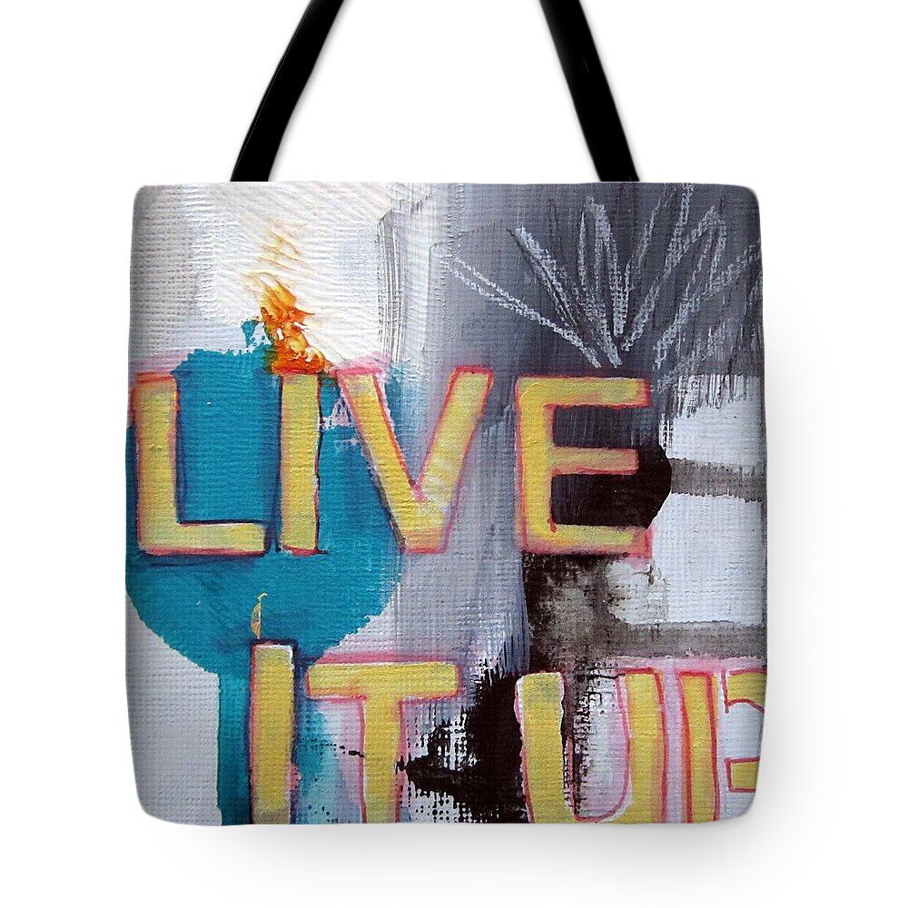 Abstract Tote Bag featuring the painting Live It Up by Linda Woods