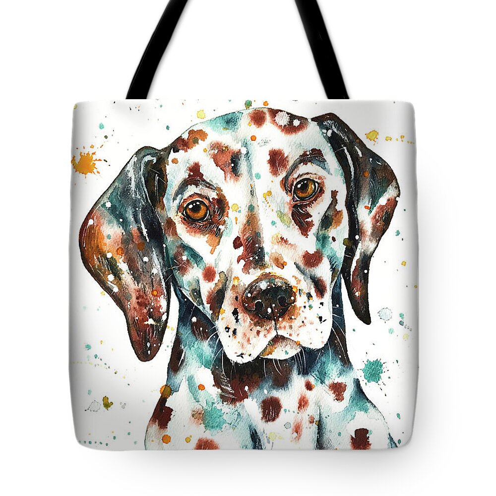 Liver-spotted Dalmatian Tote Bag featuring the painting Liver-spotted Dalmatian by Zaira Dzhaubaeva