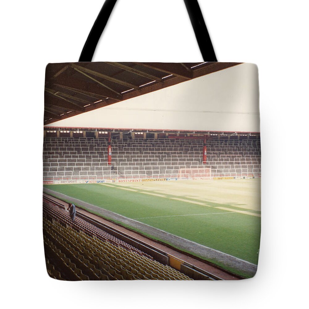 Liverpool Tote Bag featuring the photograph Liverpool - Anfield - The Kop 2 - 1991 by Legendary Football Grounds