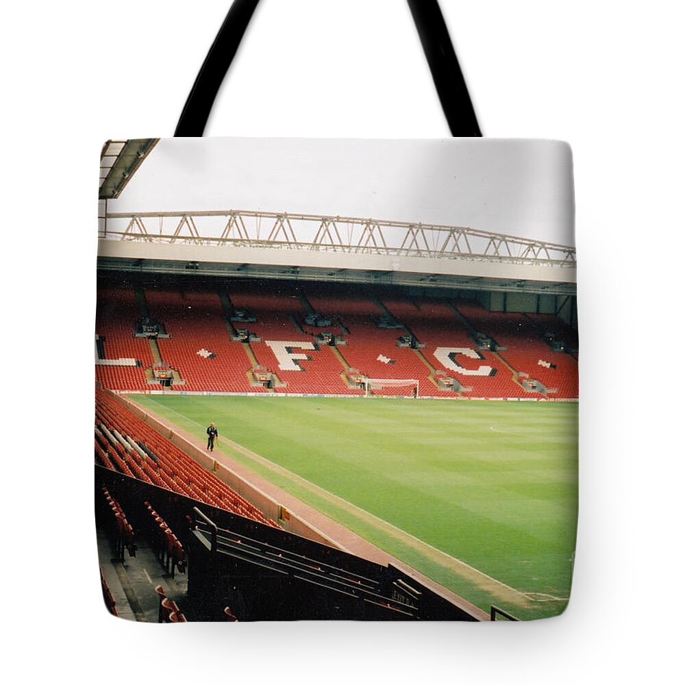 Liverpool Tote Bag featuring the photograph Liverpool - Anfield - The Kop 4 - 2004 by Legendary Football Grounds