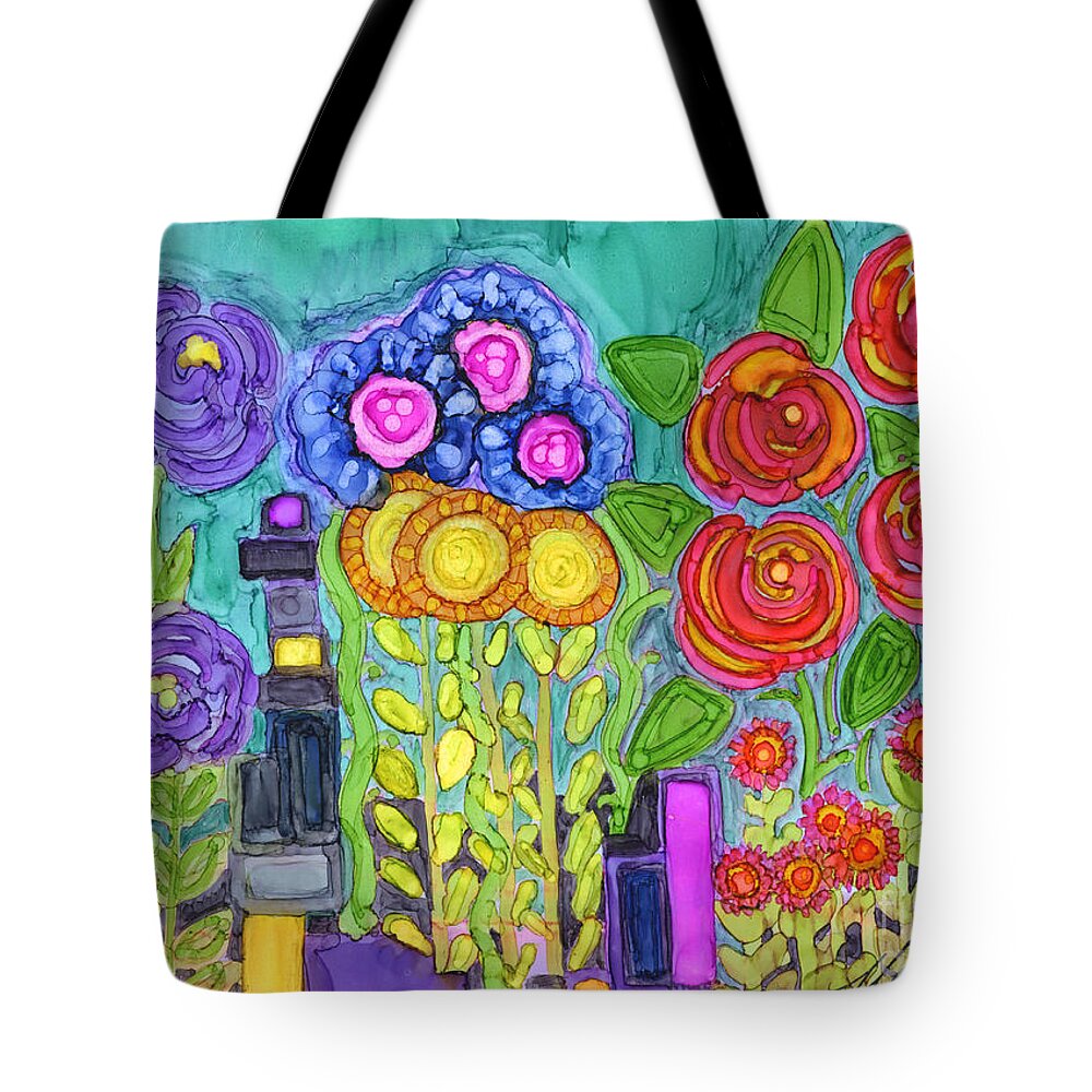 Abstract Tote Bag featuring the painting Living Color by Vicki Baun Barry