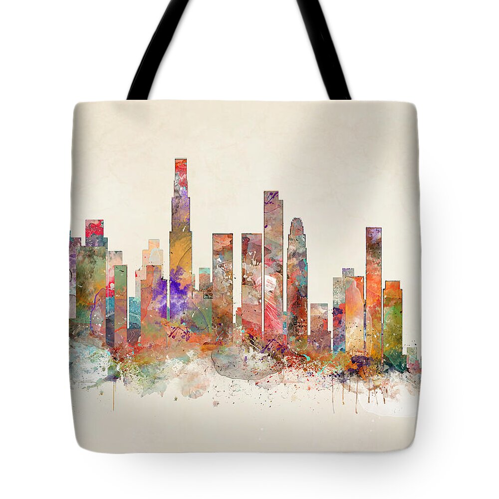 Los Angeles City Skyline Tote Bag featuring the painting Loa Angeles Skyline by Bri Buckley