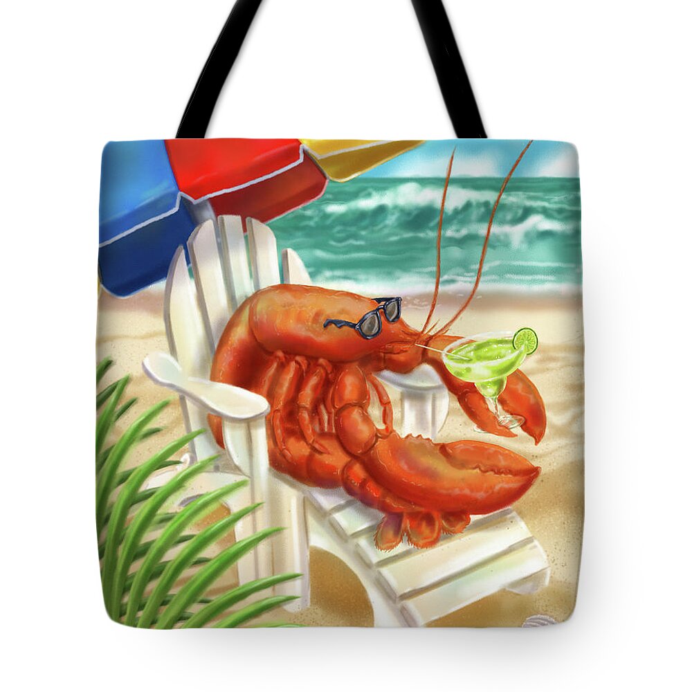 Lobster Tote Bag featuring the mixed media Lobster Drinking a Margarita by Shari Warren