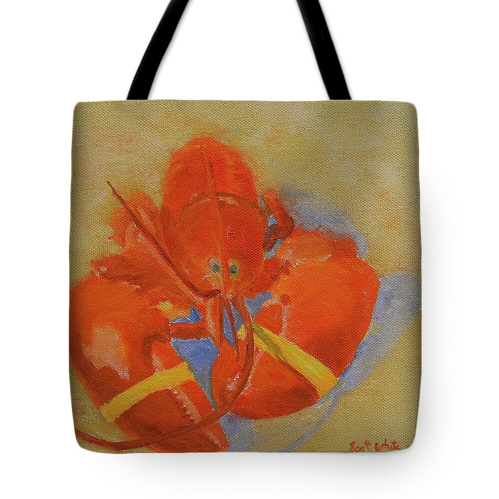 Lobster Still Life Tote Bag featuring the painting Lobster In Red by Scott W White