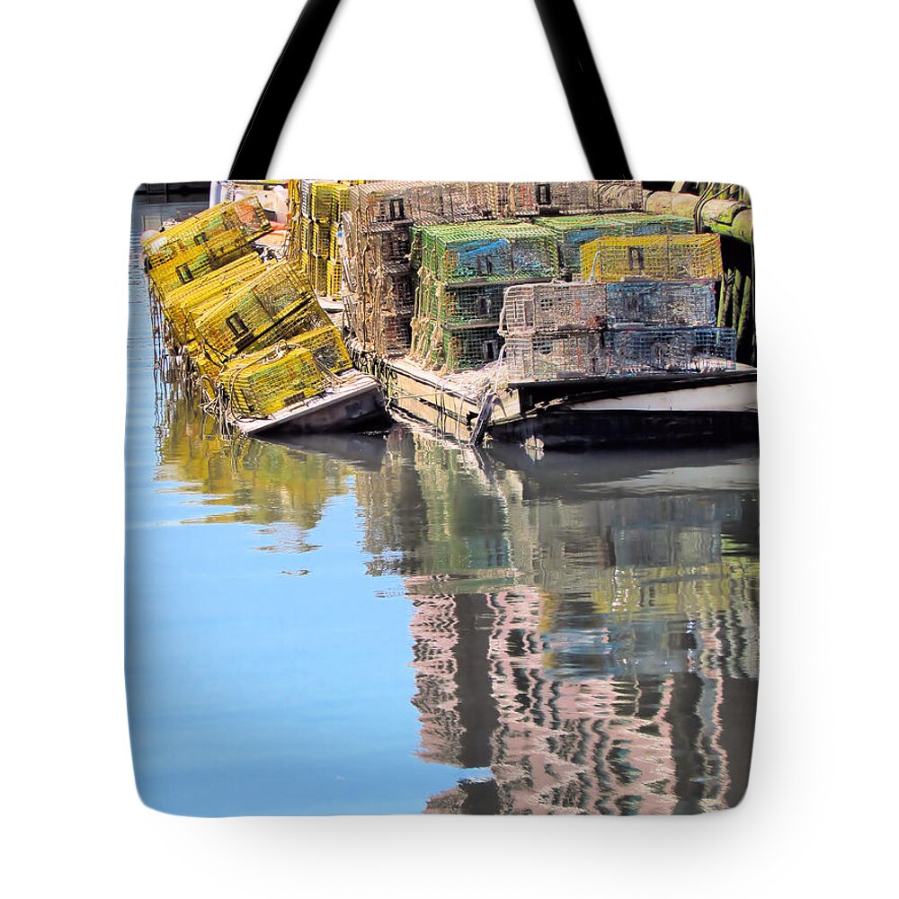 Water Reflection Tote Bag featuring the photograph Lobster Traps by Elizabeth Dow