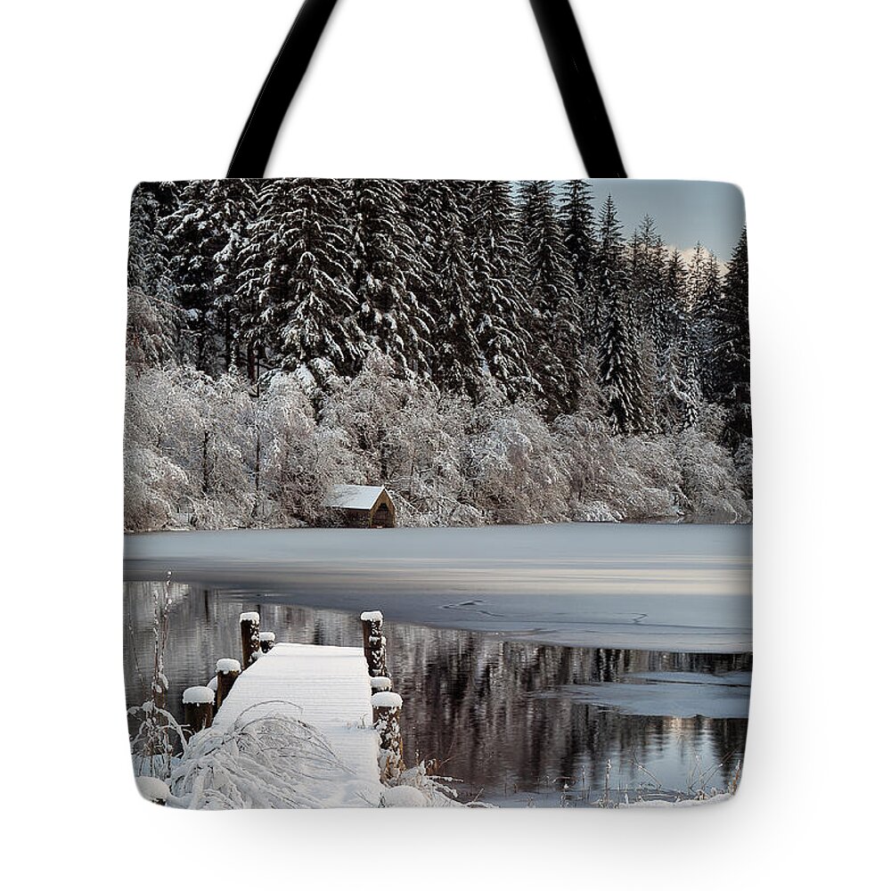  Boat House Tote Bag featuring the photograph Loch Ard Winter View by Grant Glendinning