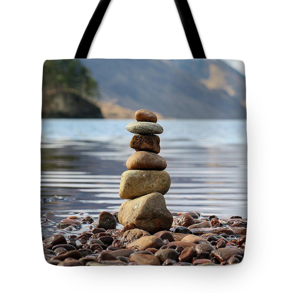 Stones Tote Bag featuring the photograph Loch Shiel Stacked Stones by Holly Ross