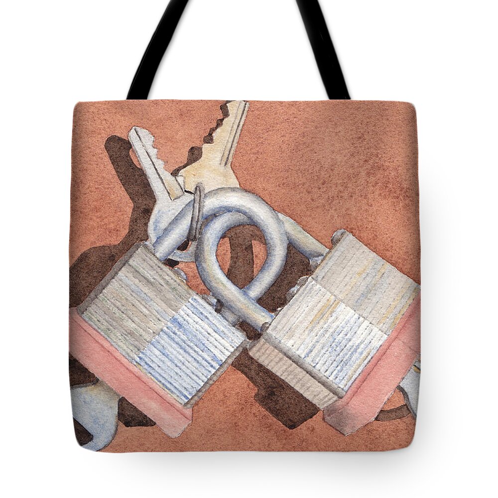 Lock Tote Bag featuring the painting Locked in an Embrace by Ken Powers