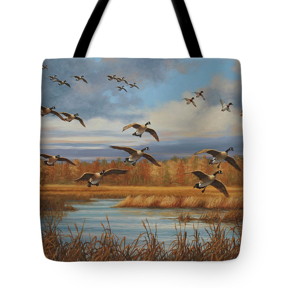 Canada Geese Tote Bag featuring the painting Locked Up by Guy Crittenden
