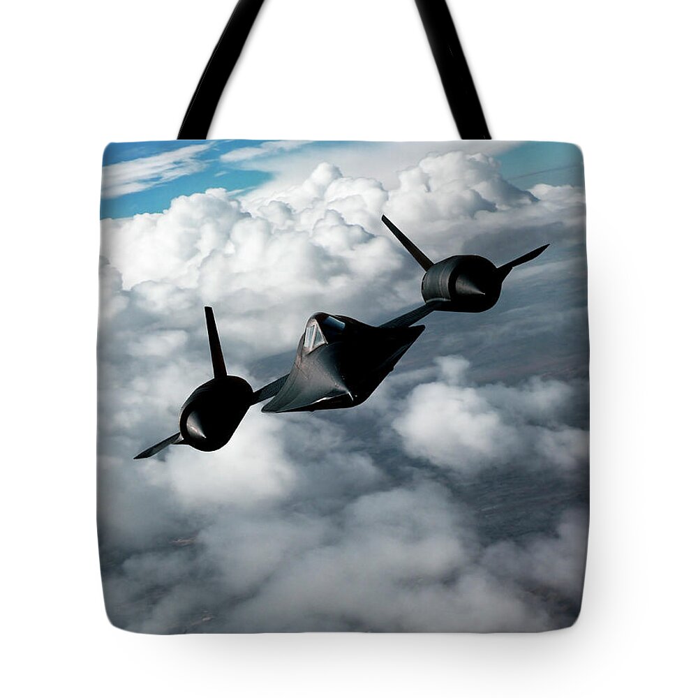Lockheed Skunk Works Tote Bag featuring the mixed media Lockheed Blackbird by Erik Simonsen