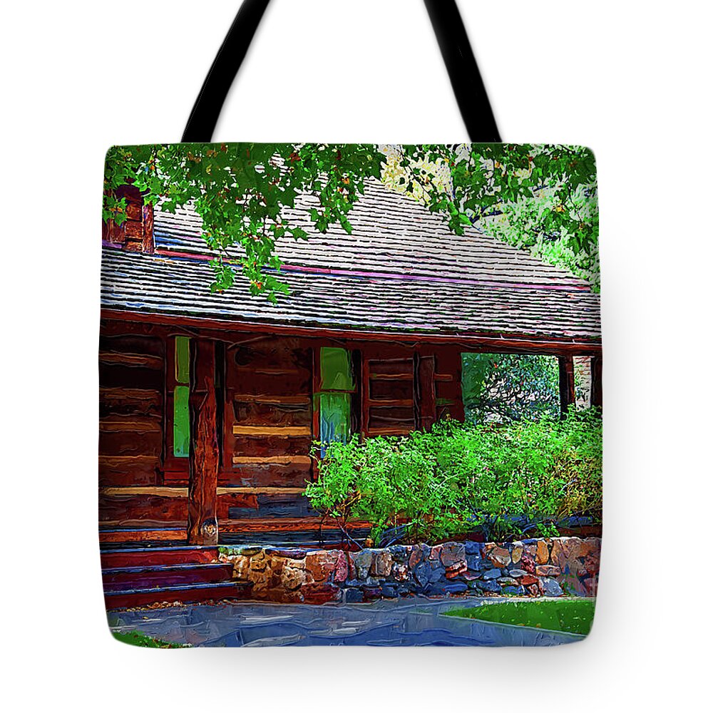 Historic Tote Bag featuring the digital art Log Cabin Front Porch by Kirt Tisdale