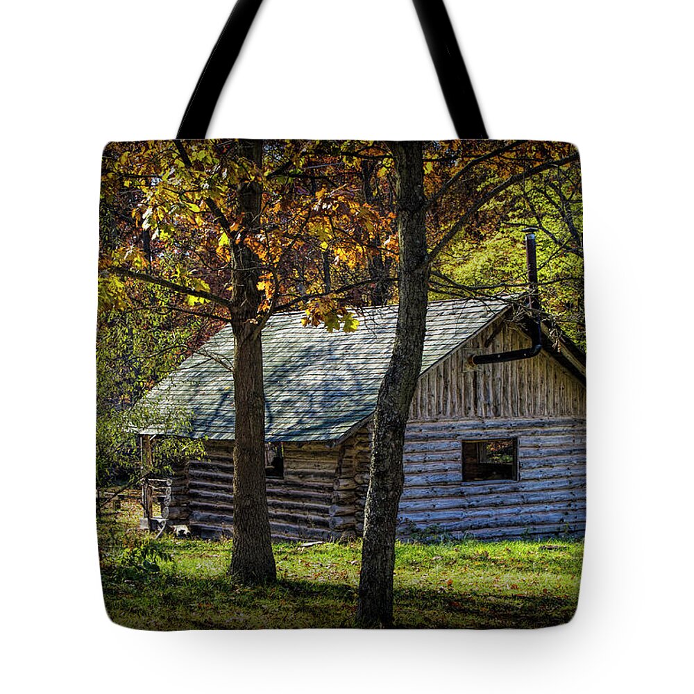 House Tote Bag featuring the photograph Log Cabin Home in the Woods by Randall Nyhof