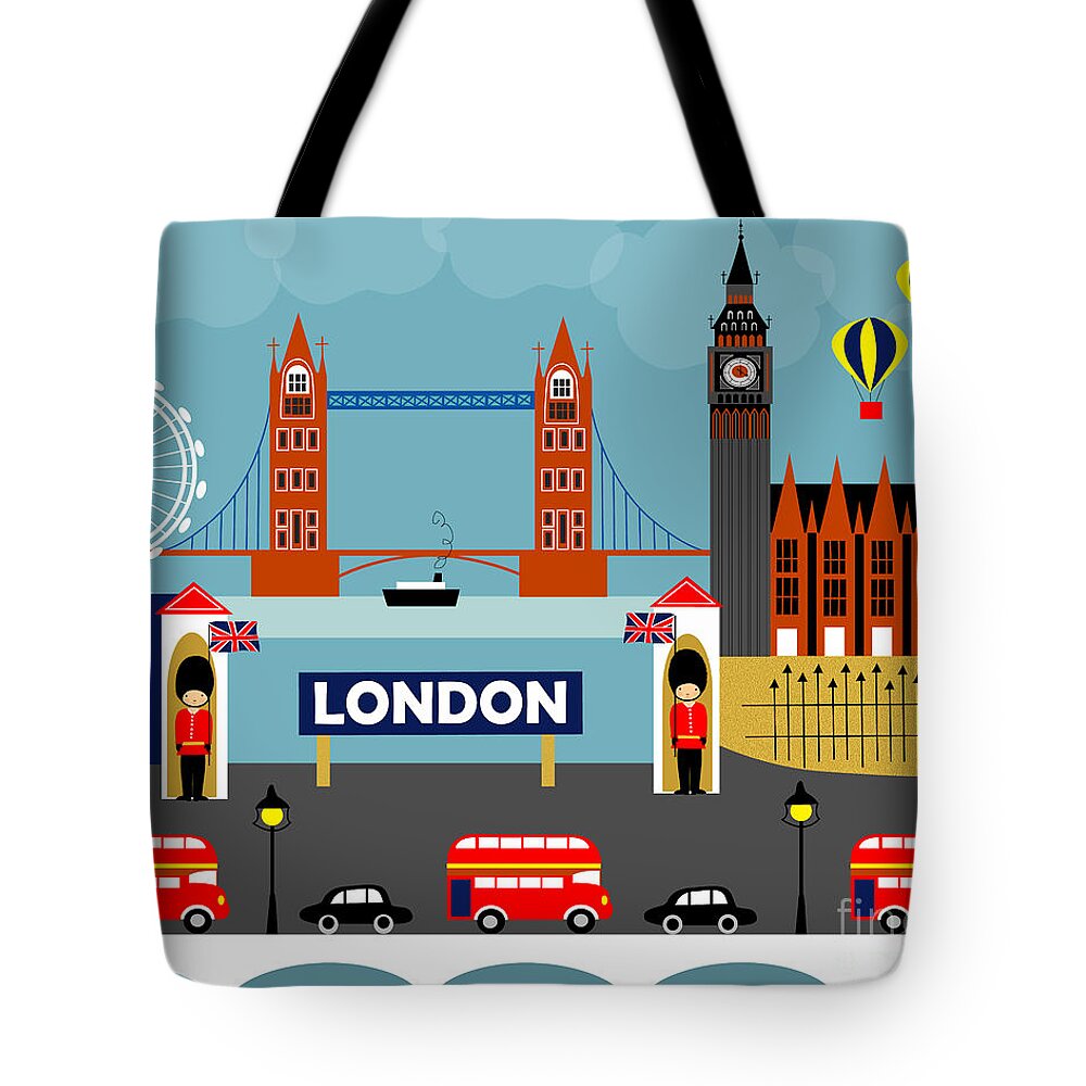 London Tote Bag featuring the digital art London England Horizontal Scene - Collage by Karen Young