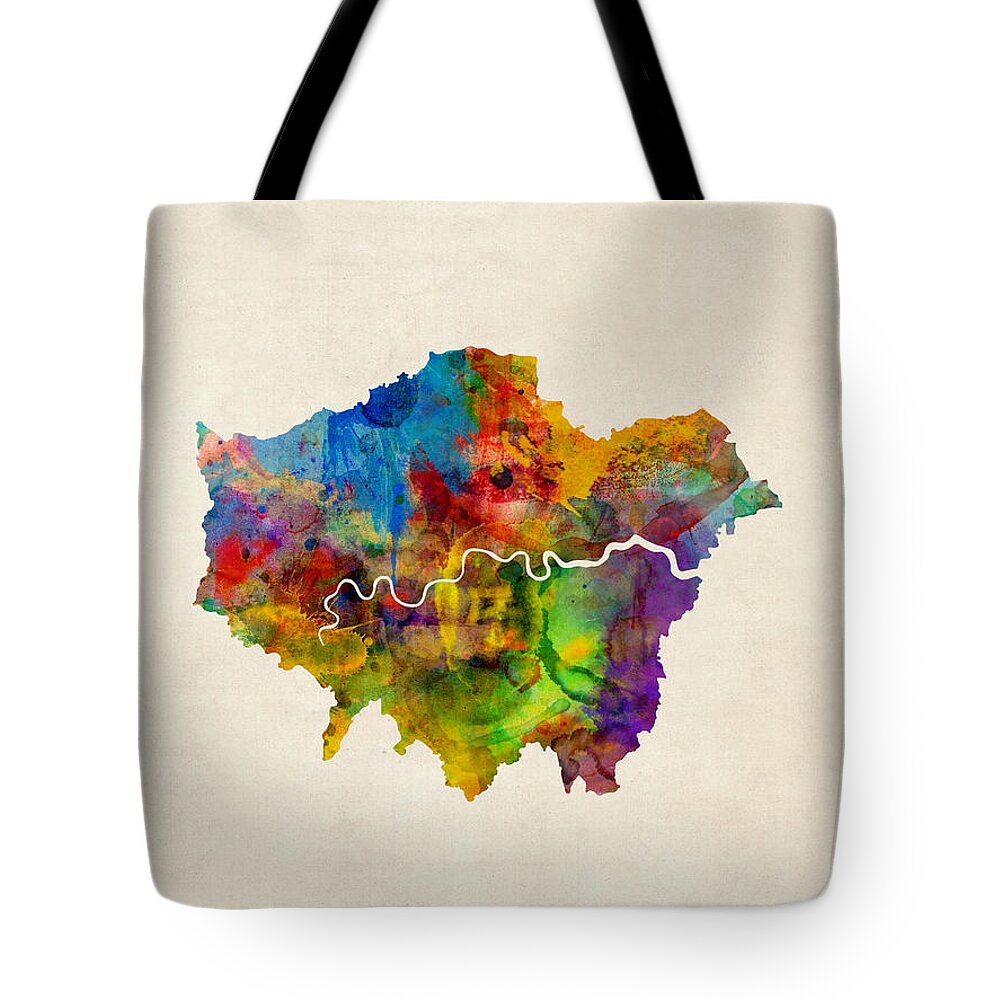 London Tote Bag featuring the digital art London Watercolor Map by Michael Tompsett