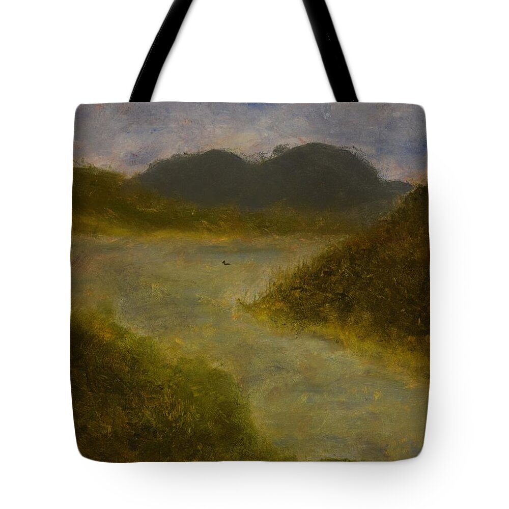  Tote Bag featuring the painting Lone Duck in River by Barrie Stark