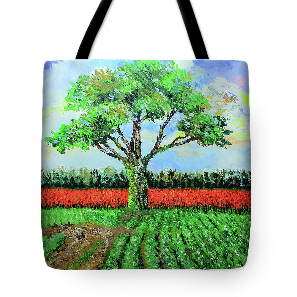 Solitary Tree Tote Bag featuring the painting Lone Sentinel by Karl Wagner