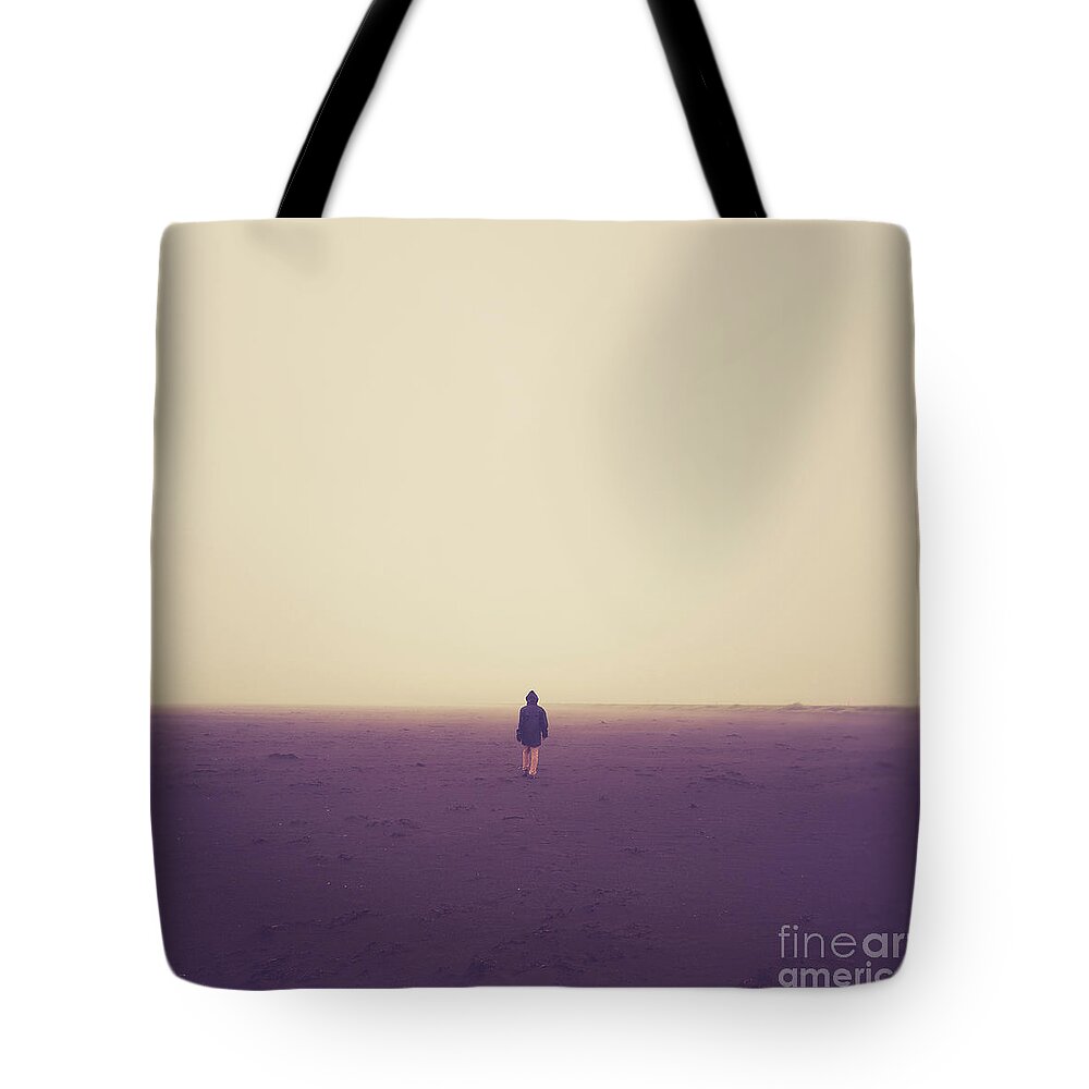 Iceland Tote Bag featuring the photograph Lonely Hiker Iceland Square Format by Edward Fielding