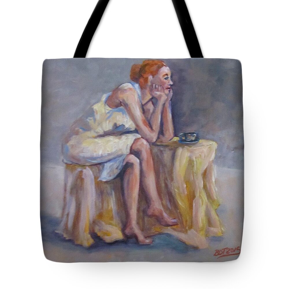 Woman Tote Bag featuring the painting Lonely Mornings by Barbara O'Toole