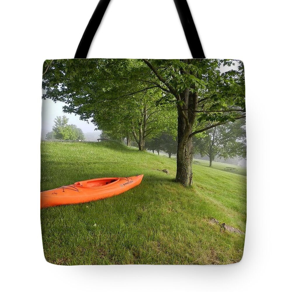 Kayak Tote Bag featuring the photograph Lonesome Kayak by Krys Whitney
