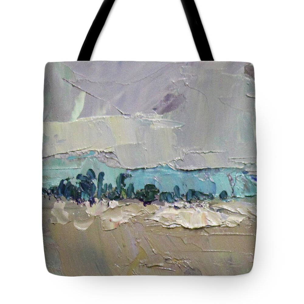 Abstract Tote Bag featuring the painting Long Abstract 2018G by Becky Kim