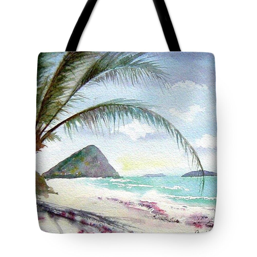 Beach Tote Bag featuring the painting Long Bay Shadows by Diane Kirk