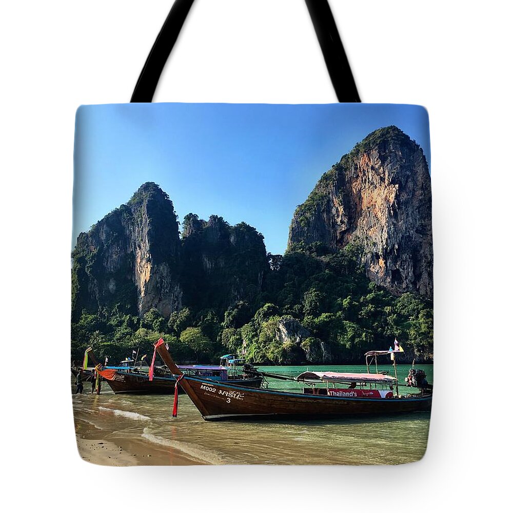 Thailand Tote Bag featuring the photograph Long Boats in Thailand by Doris Aguirre