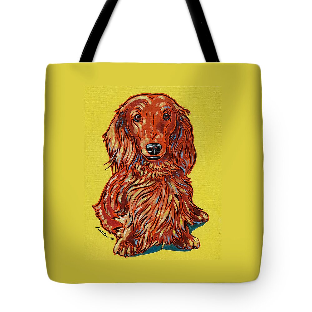Dachshund Tote Bag featuring the painting Long Haired Dachshund by Nadi Spencer