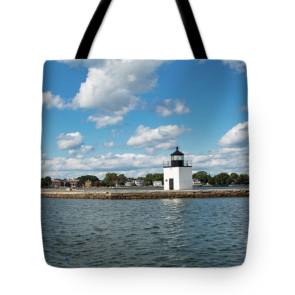 Salem Ma Tote Bag featuring the photograph Long walk out to Derby Wharf Lighthouse by Jeff Folger