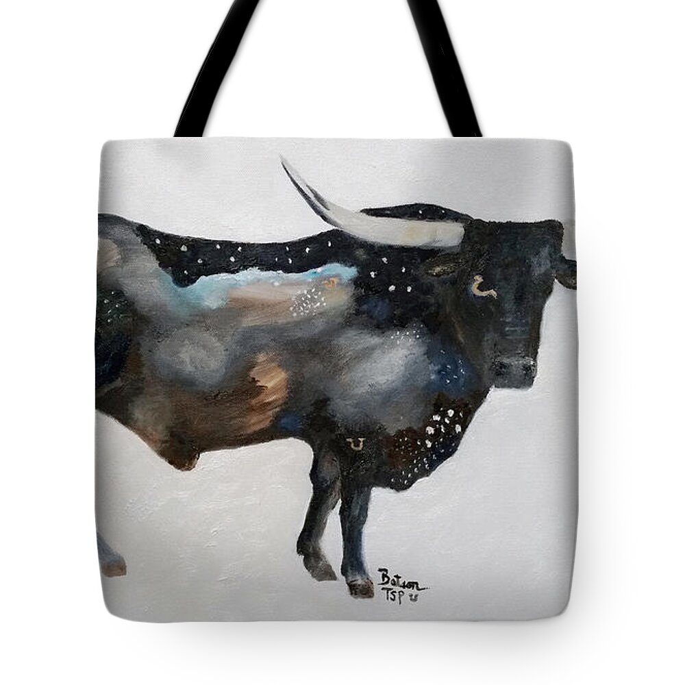 Longhorn Tote Bag featuring the painting Longhorn Bull by Barbie Batson
