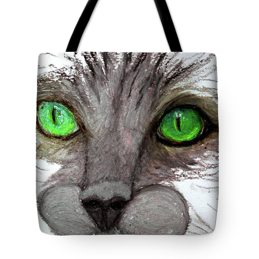 Cat Tote Bag featuring the pastel Look Into My Eyes by Ania M Milo