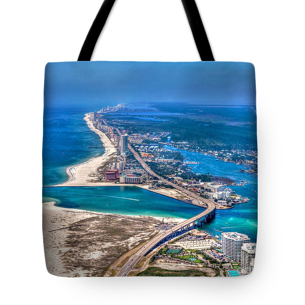 Gulf Shores Tote Bag featuring the photograph Looking West Across Perdio Pass by Gulf Coast Aerials -