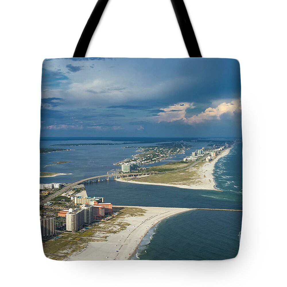 Gulf Shores Tote Bag featuring the photograph Looking East Across Perdio Pass by Gulf Coast Aerials -