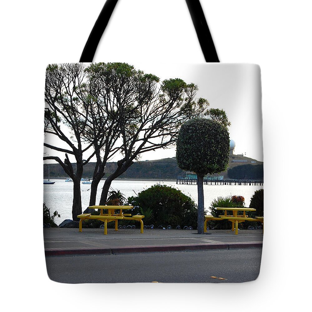 Pillar Point Harbor Tote Bag featuring the photograph Looking out on Pillar Point Harbor by Carolyn Donnell