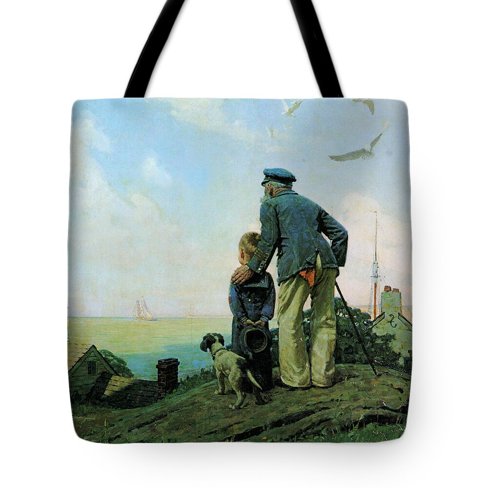 Norman Rockwell Tote Bag featuring the painting Looking Out To Sea by Norman Rockwell