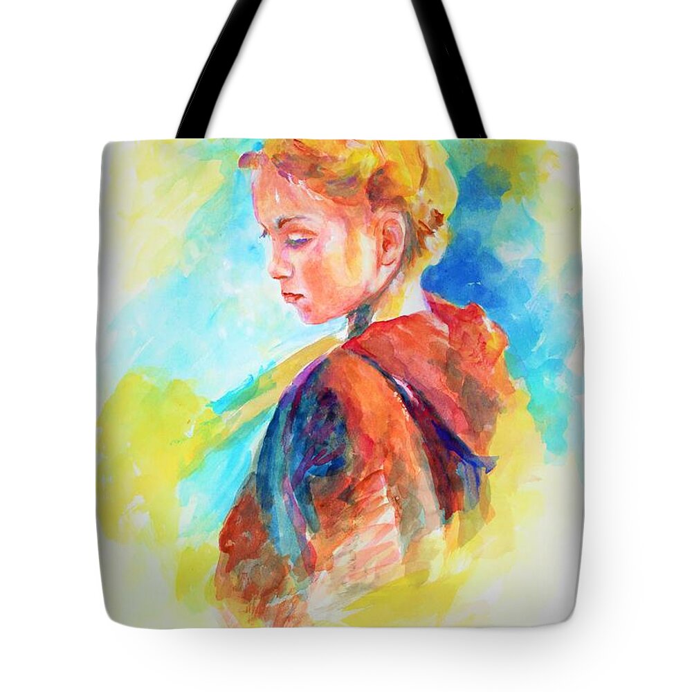 Portrait Tote Bag featuring the painting Looking pretty by Khalid Saeed