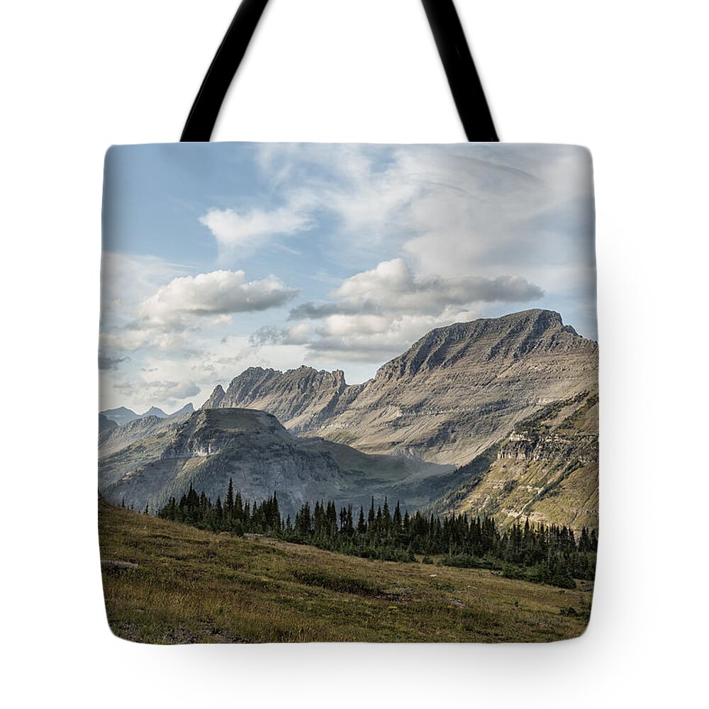 Bishops Cap Tote Bag featuring the photograph Looking Towards Bishops Cap and Mt Gould - Glacier NP by Belinda Greb