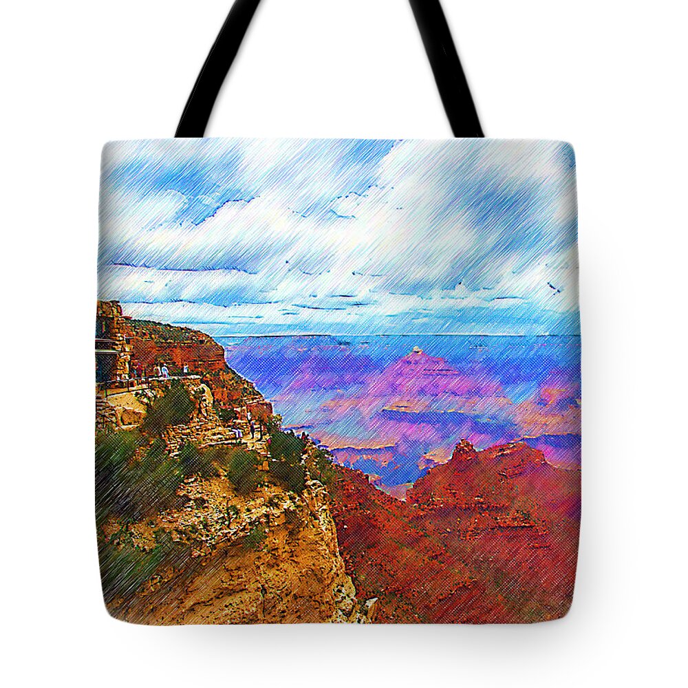 Grand-canyon Tote Bag featuring the digital art Lookout Studio Sketched by Kirt Tisdale