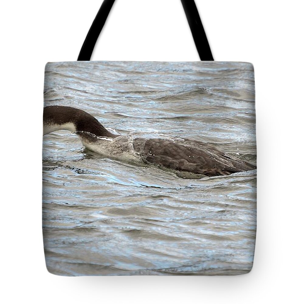 Loon Tote Bag featuring the digital art Loon Diving Underwater Two by Lyle Crump