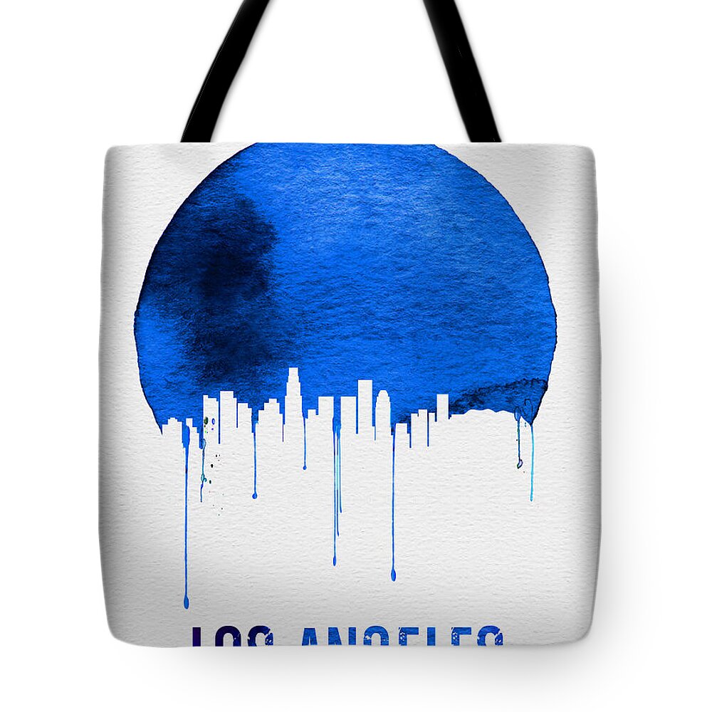 Los Angeles Tote Bag featuring the painting Los Angeles Skyline Blue by Naxart Studio