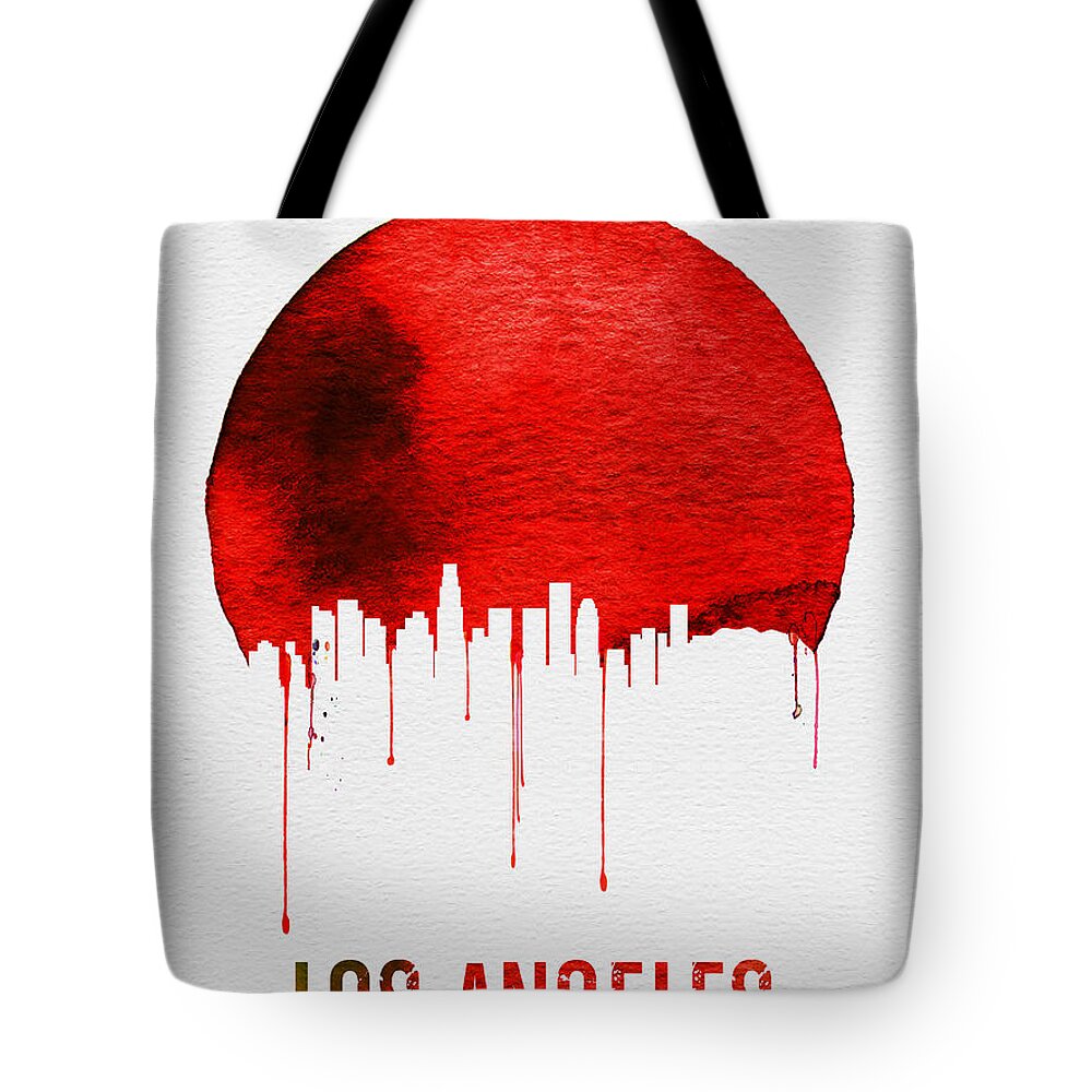Los Angeles Tote Bag featuring the painting Los Angeles Skyline Red by Naxart Studio
