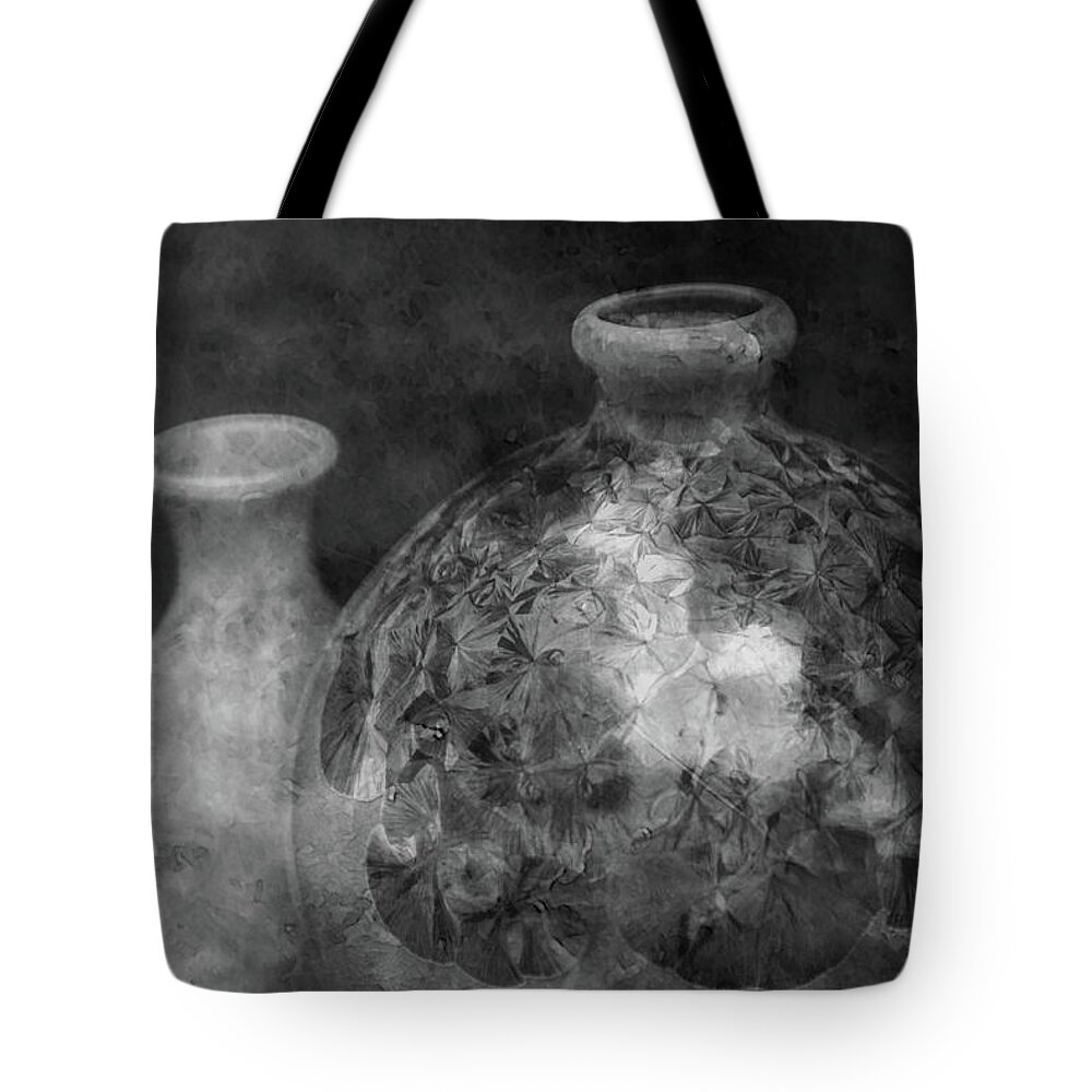Lost Tote Bag featuring the photograph Lost Crystal Glaze Vessels 1722 BW_2 by Steven Ward