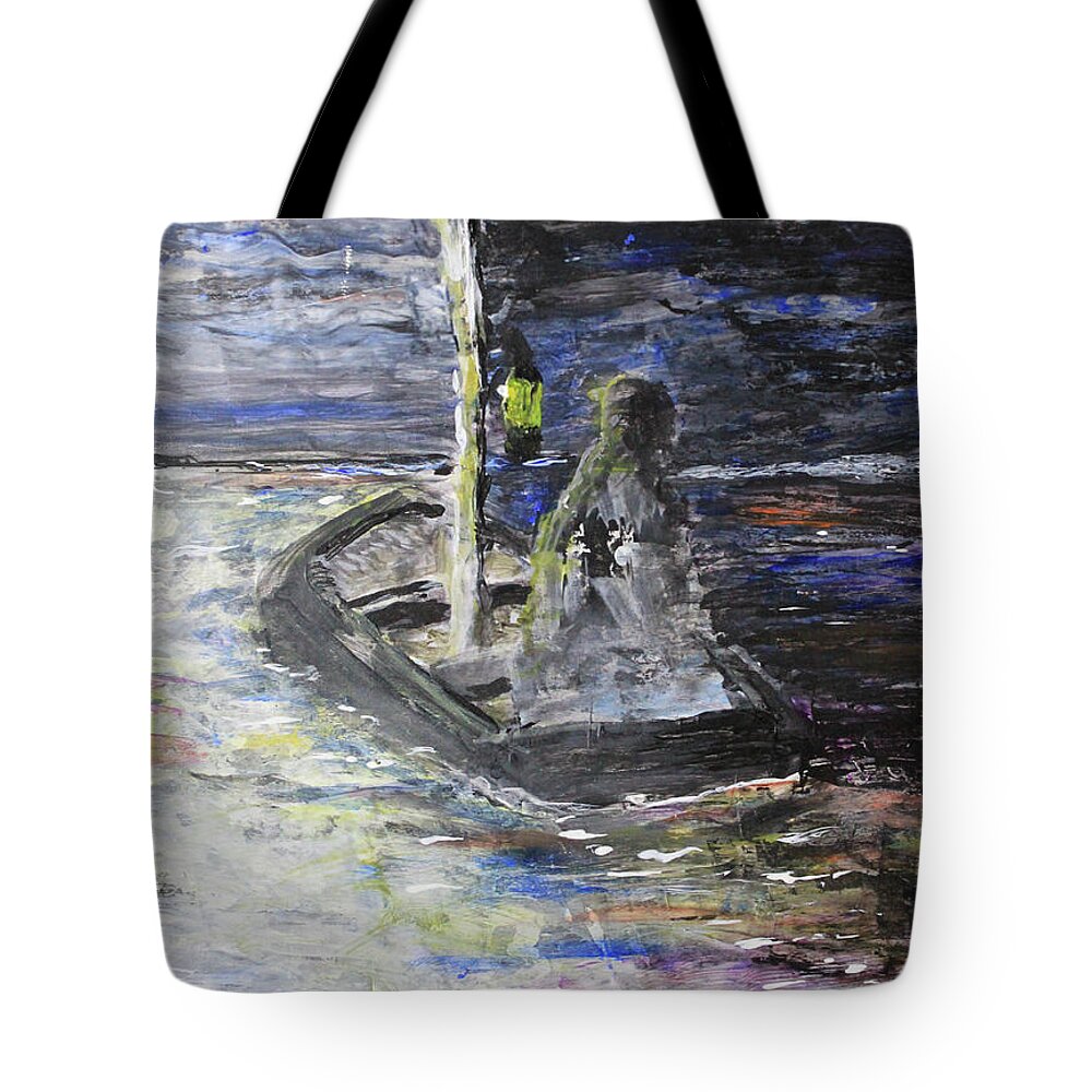 Water Tote Bag featuring the painting Lost in the Dark Abstract by April Burton