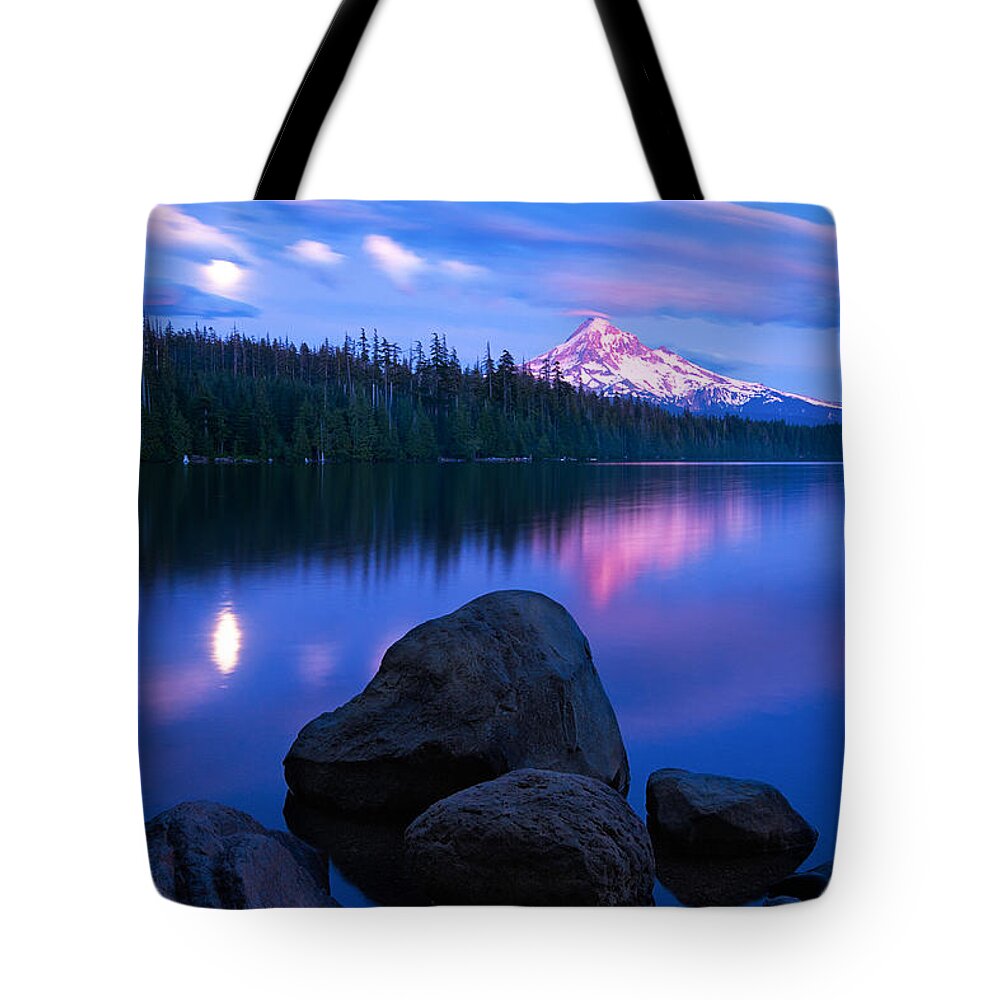 Lost Tote Bag featuring the photograph Lost Lake Moonrise by Patrick Campbell