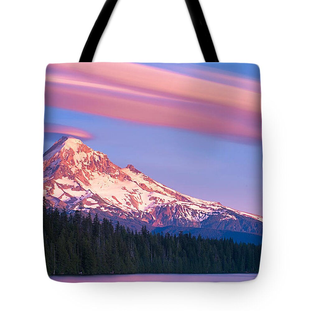 Mount Hood Lost Lake Oregon Dusk Sunset Summer Horizontal Cloud Blur Long Exposure Pacific Northwest Usa Mt. Tote Bag featuring the photograph Lost Lake Sunset by Patrick Campbell
