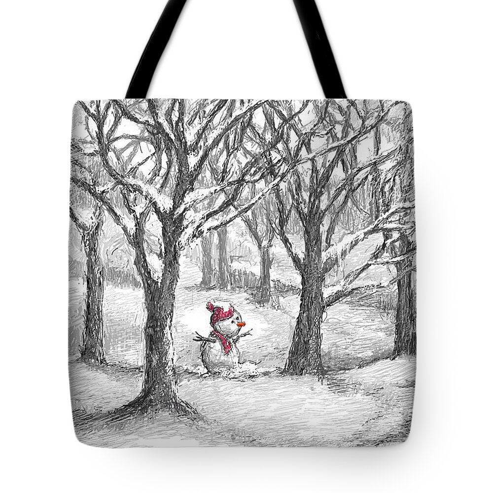 Snow Tote Bag featuring the digital art Lost Snowman by Steve Breslow