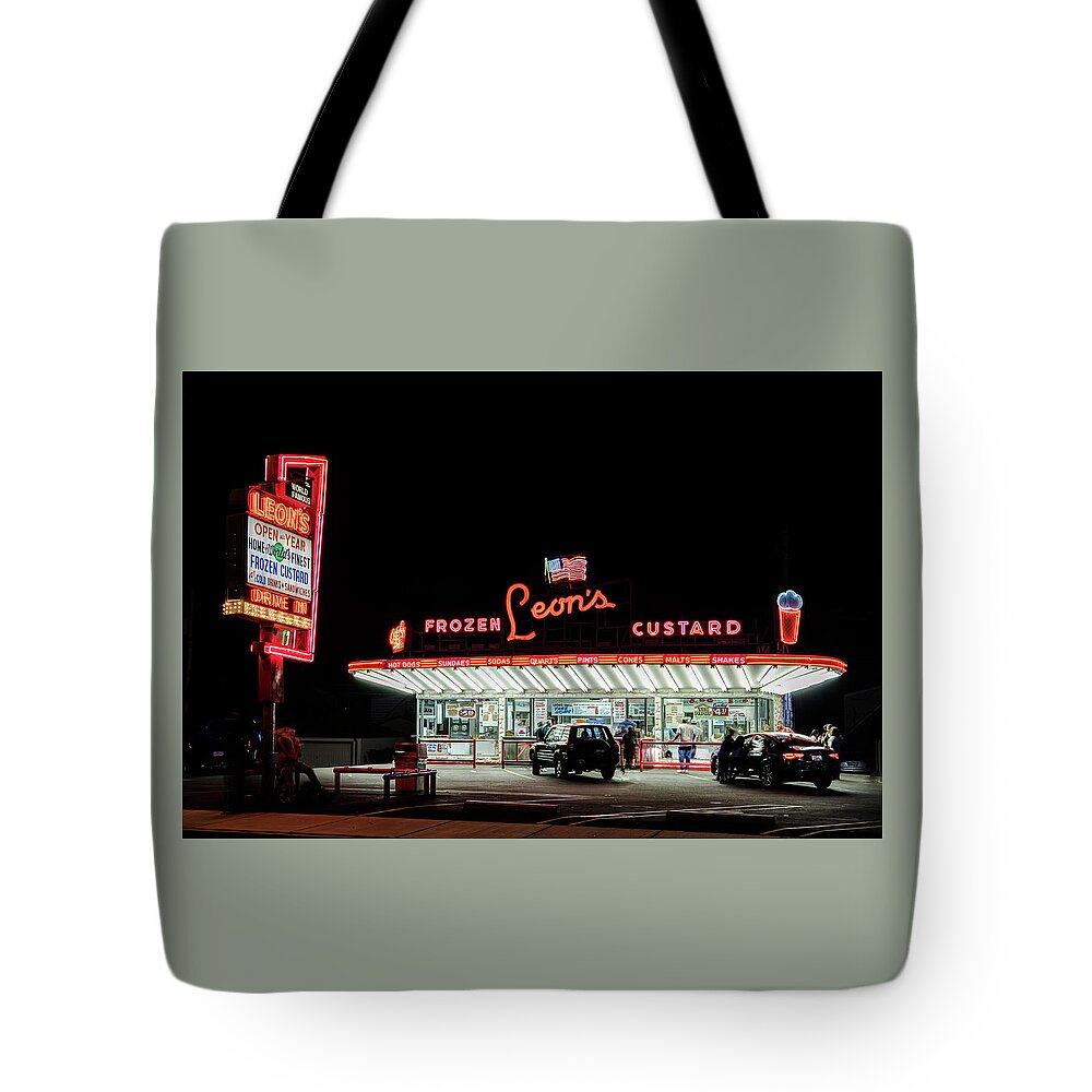 Architecture Tote Bag featuring the photograph Lots of Leon's Neons by Paul LeSage