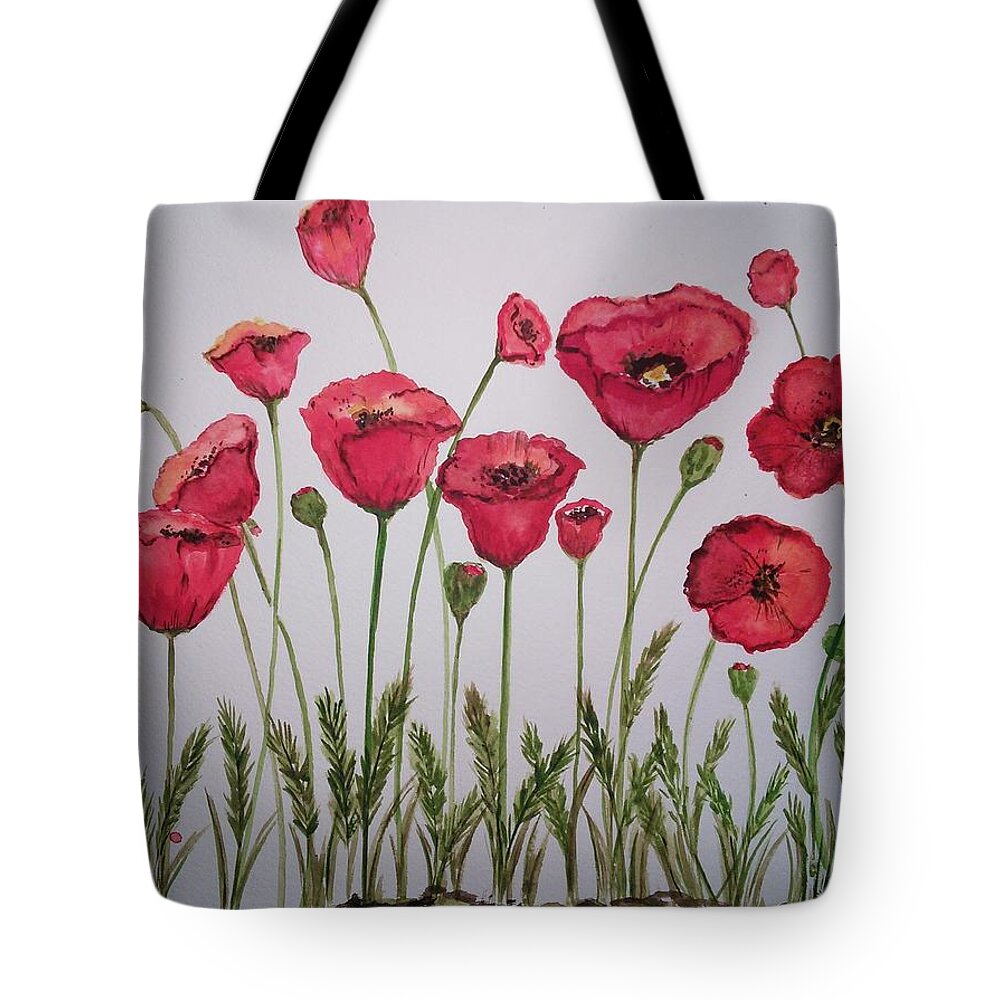 Poppies Tote Bag featuring the painting Lot's of Poppies by Susan Nielsen