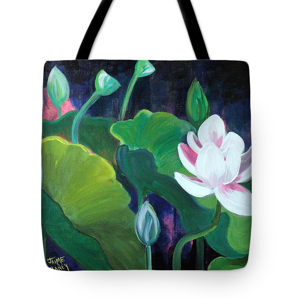 Lotus Garden Tote Bag featuring the painting Lotus Garden 1 by Jaime Haney