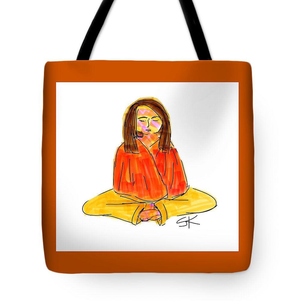 Woman Tote Bag featuring the digital art Lotus Woman by Sherry Killam