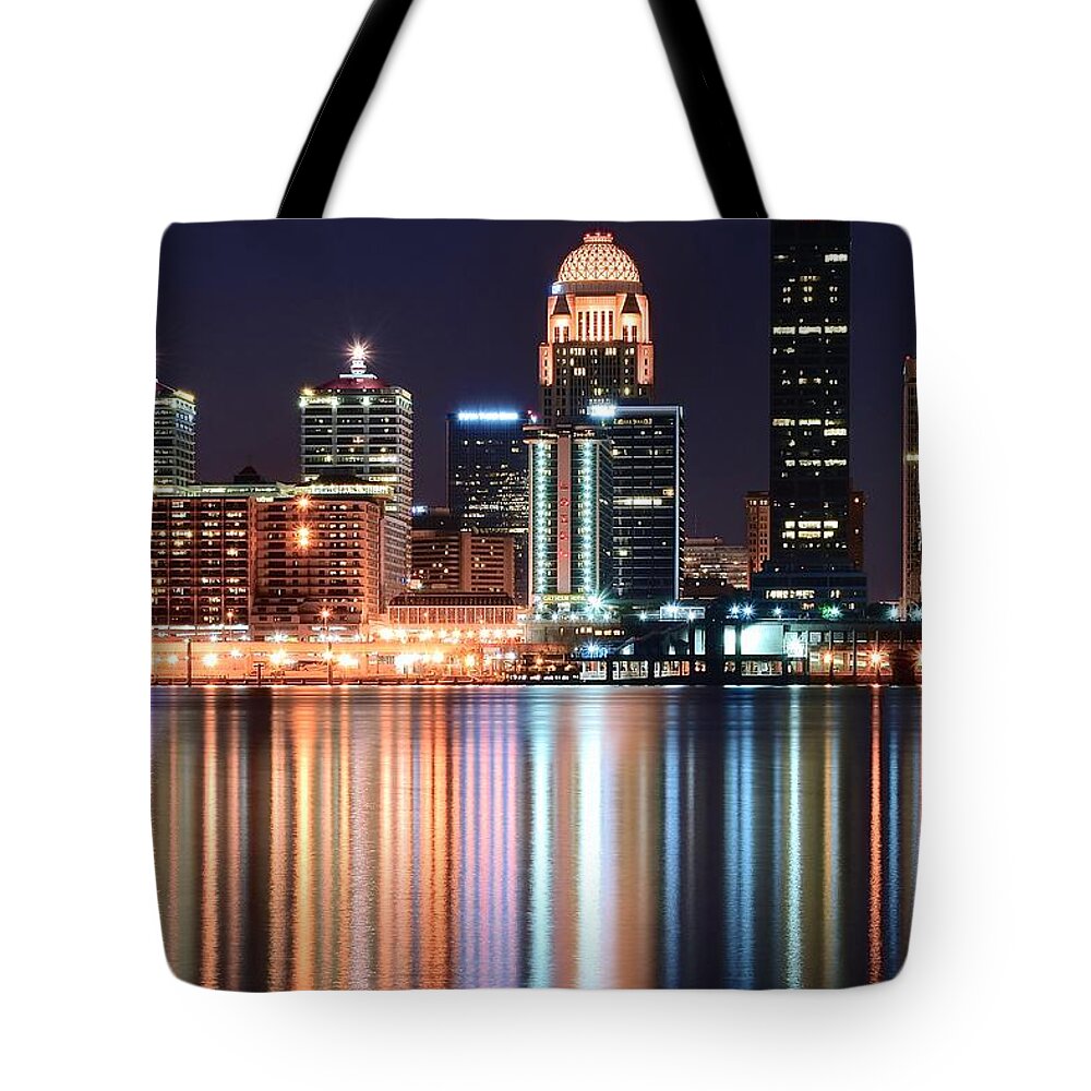 Louisville Tote Bag featuring the photograph Louisville After Dark by Frozen in Time Fine Art Photography